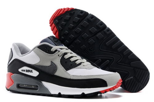 Nike Air Max 90 Mens Shoes Light Gray Black Red New Wholesale